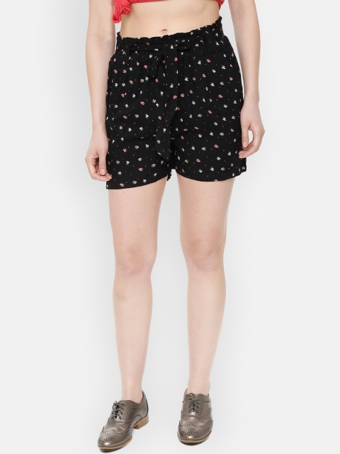 

People Women Black Printed Regular Shorts