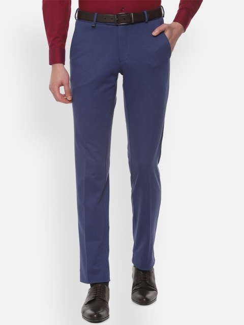 

Van Heusen Men Navy Blue Slim Fit Solid Formal Trousers