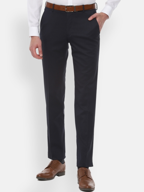 

Van Heusen Men Navy Blue Slim Fit Solid Formal Trousers