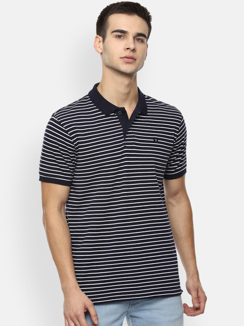 

Van Heusen Sport Men Navy Blue & White Striped Polo Collar T-shirt