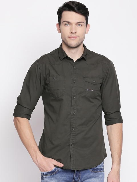 

SF JEANS by Pantaloons Men Olive Green Slim Fit Solid Casual Shirt