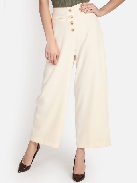 

COVER STORY Women Off-White Loose Fit Solid Parallel Trousers