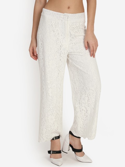 

COVER STORY Women Off-White Loose Fit Self Design Woolen Parallel Trousers