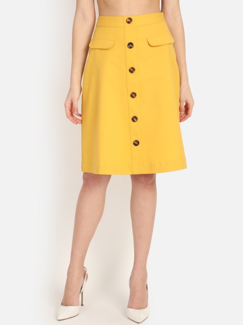 

COVER STORY Women Mustard Yellow Solid A-line Skirt