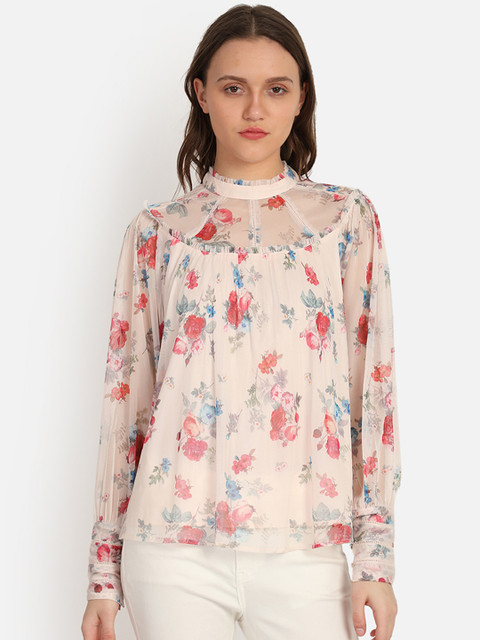 

COVER STORY Women Beige Floral Print Blouson Top