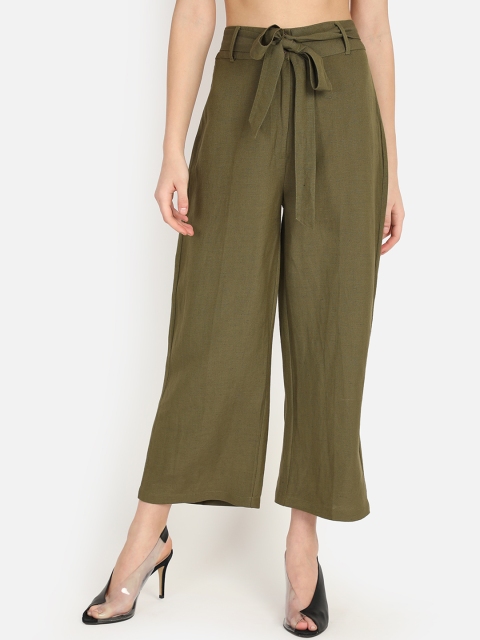 

COVER STORY Women Olive Green Loose Fit Solid Cropped Culottes