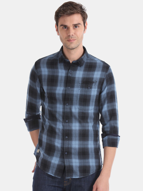 

Ed Hardy Men Blue Slim Fit Checked Casual Shirt