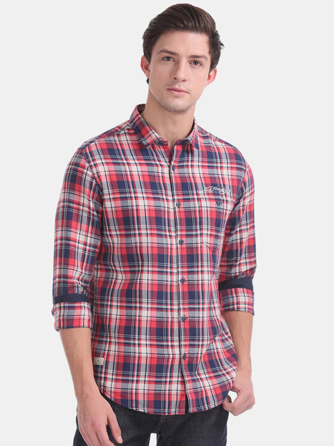 

Ed Hardy Men Red & Blue Slim Fit Checked Casual Shirt