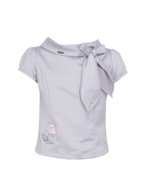 

CUTECUMBER Girls Grey Grey Embroidered Satin Top