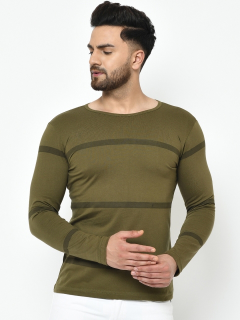 

Rigo Men Olive Green Striped Round Neck T-shirt