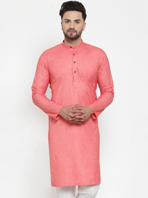 

Jompers Men Coral Red Solid Straight Kurta