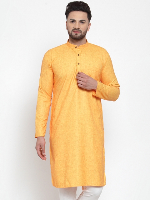 

Jompers Men Yellow Solid Straight Kurta