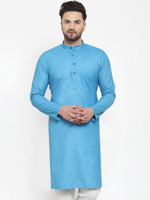 

Jompers Men Turquoise Blue Solid Straight Kurta