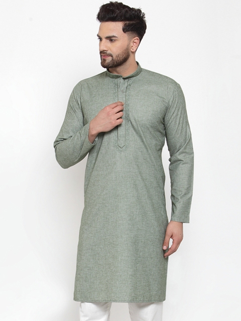 

Jompers Men Green Embroidered Straight Kurta