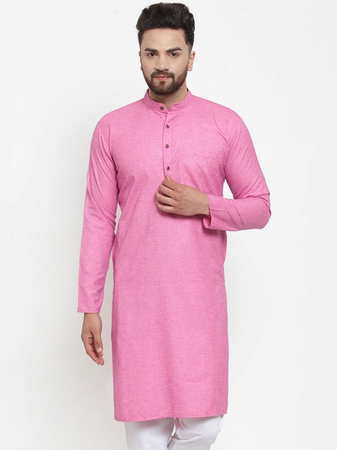 

Jompers Men Pink Solid Straight Kurta