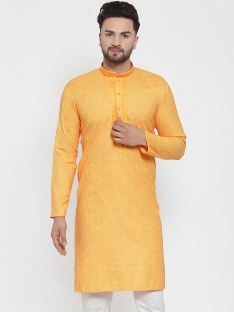 

Jompers Men Yellow Embroidered Straight Kurta