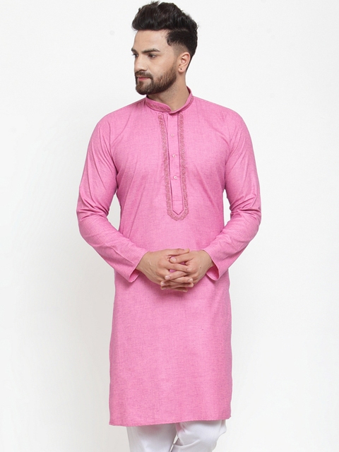 

Jompers Men Pink Embroidered Straight Kurta