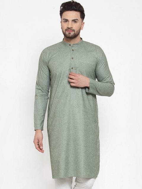 

Jompers Men Green Solid Straight Kurta