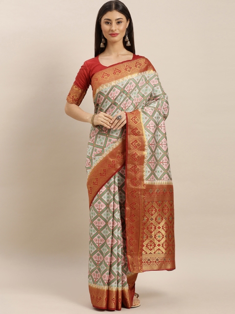 

MIMOSA Off-White & Red Art Silk Embellished Patola Saree