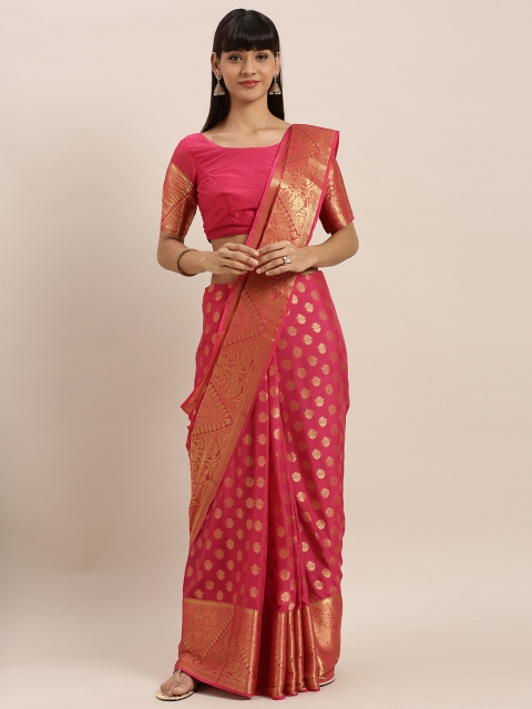 

MIMOSA Pink & Gold-Coloured Poly Chiffon Woven Design Banarasi Saree
