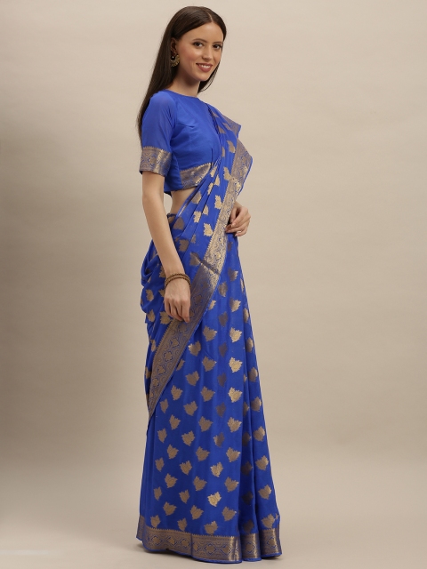 

MIMOSA Blue & Gold-Toned Poly Chiffon Embellished Banarasi Saree