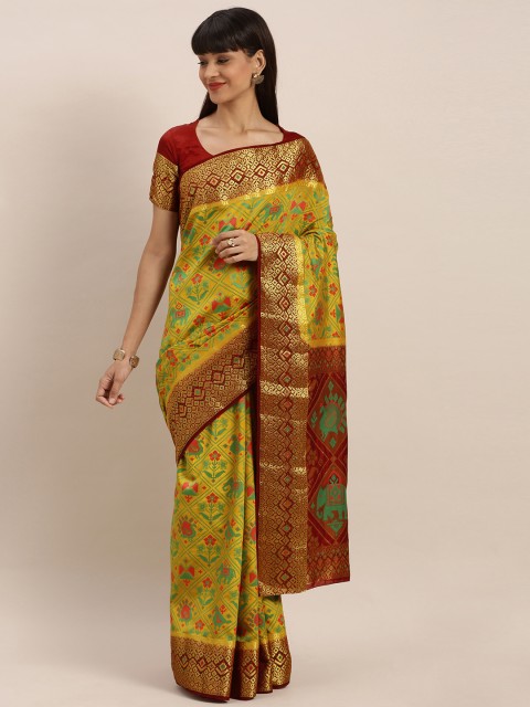 

MIMOSA Mustard Yellow & Maroon Art Silk Printed Patola Saree