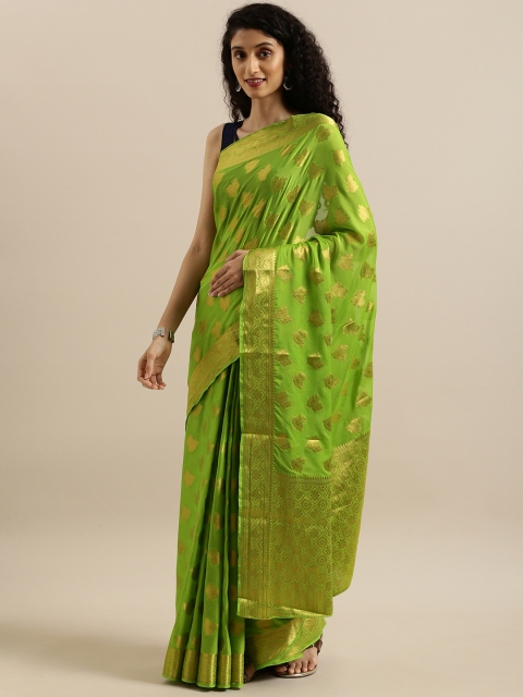 

MIMOSA Lime Green & Gold-Toned Poly Chiffon Woven Design Banarasi Saree