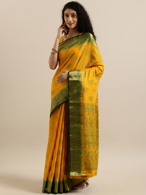 

MIMOSA Mustard Yellow & Green Art Silk Woven Design Kanjeevaram Saree