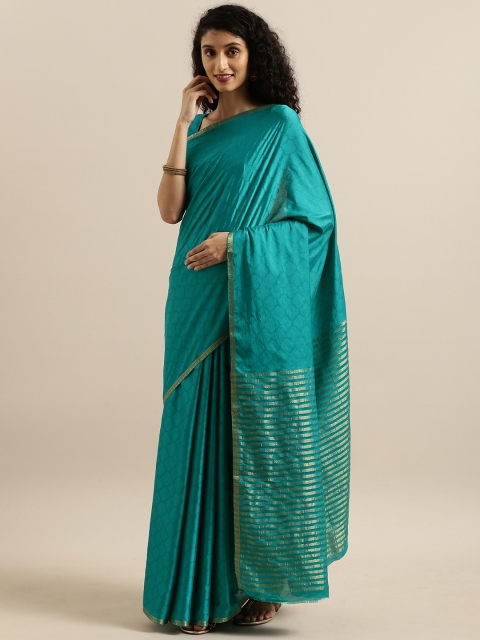 

MIMOSA Teal Blue Poly Crepe Woven Design Mysore Silk Saree
