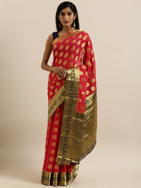

MIMOSA Pink & Gold-Toned Poly Chiffon Woven Design Banarasi Saree