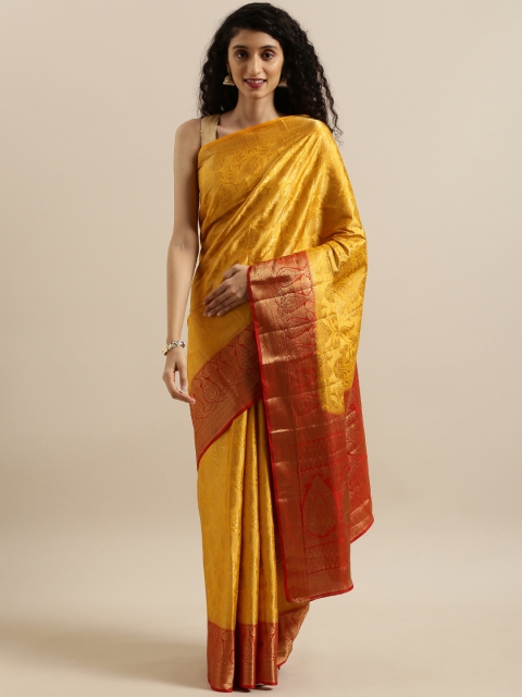 

MIMOSA Mustard Yellow & Red Art Silk Woven Design Kanjeevaram Saree