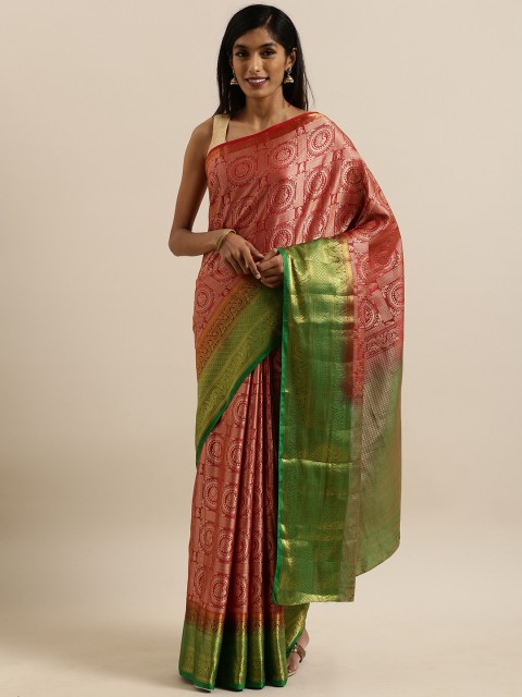 

MIMOSA Pink & Green Art Silk Woven Design Kanjeevaram Saree