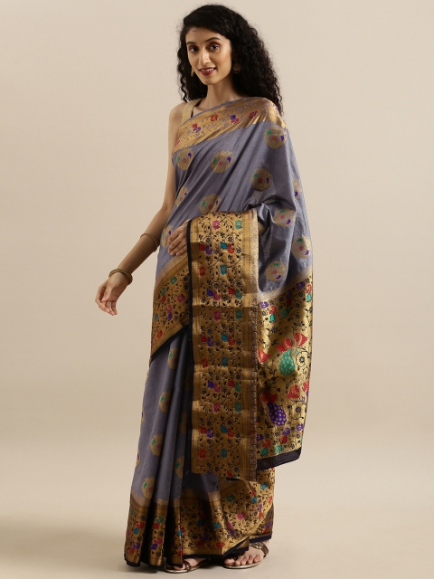 

MIMOSA Grey & Golden Art Silk Woven Design Dharmavaram Saree