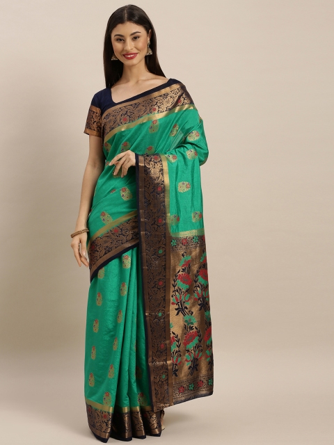 

MIMOSA Green & Gold-Coloured Art Silk Woven Design Dharmavaram Saree