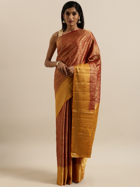 

MIMOSA Maroon & Beige Art Silk Embellished Kanjeevaram Saree