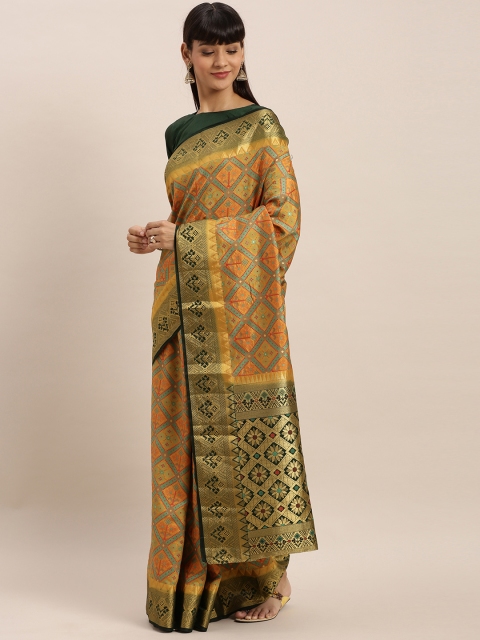 

MIMOSA Mustard Yellow & Green Art Silk Woven Design Patola Saree