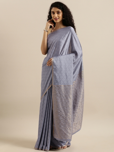 

MIMOSA Grey & Blue Poly Crepe Woven Design Mysore Silk Saree