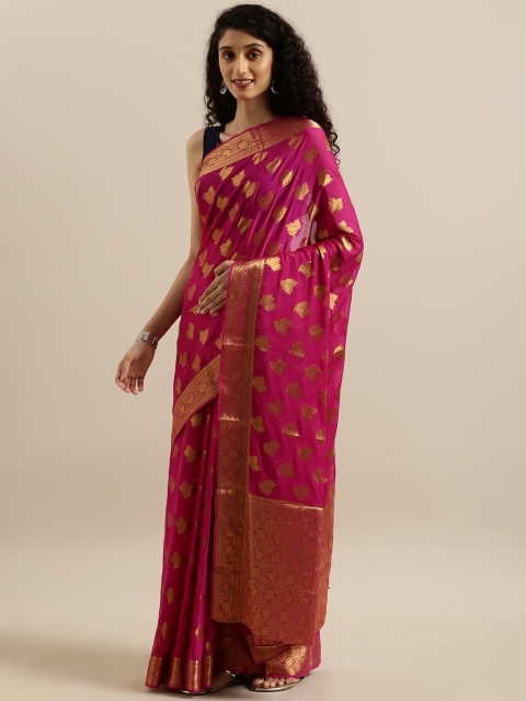 

MIMOSA Pink & Gold-Toned Poly Chiffon Woven Design Banarasi Saree