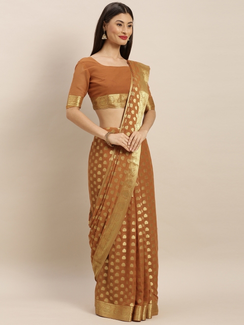 

MIMOSA Mustard Orange & Gold-Coloured Poly Chiffon Woven Design Banarasi Saree