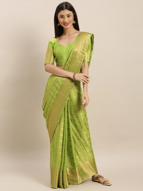

MIMOSA Lime Green & Gold-Coloured Poly Chiffon Woven Design Banarasi Saree