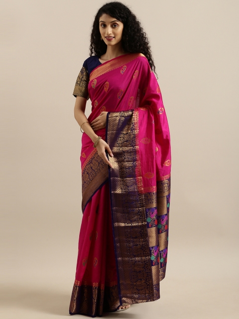 MIMOSA Pink & Gold-Toned Art Silk Embellished Dharmavaram Saree