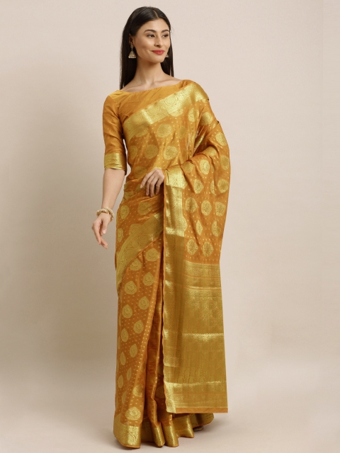

MIMOSA Mustard Yellow & Gold-Toned Poly Crepe Embellished Mysore Silk Saree