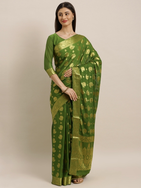 

MIMOSA Green & Gold-Toned Poly Chiffon Woven Design Banarasi Saree