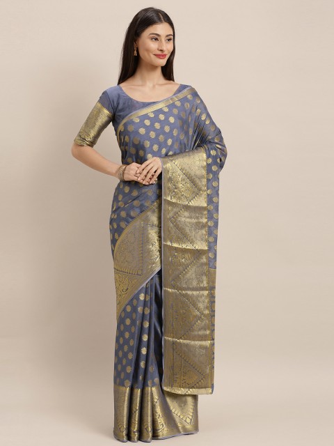 

MIMOSA Grey & Gold-Toned Poly Chiffon Woven Design Banarasi Saree