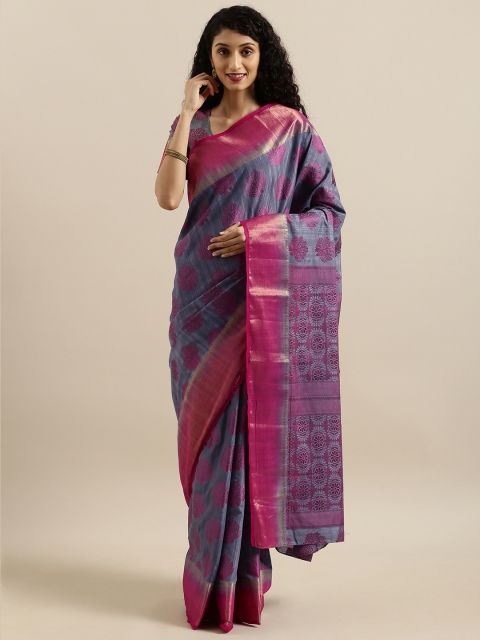 

MIMOSA Grey & Purple Art Silk Woven Design Kanjeevaram Saree