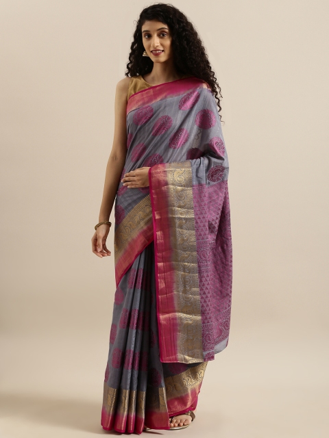 

MIMOSA Grey & Purple Art Silk Embellished Kanjeevaram Saree