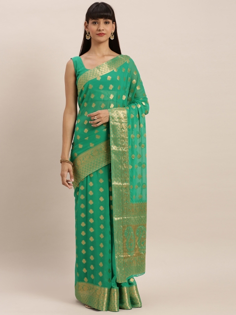 

MIMOSA Green & Gold-Toned Poly Chiffon Woven Design Banarasi Saree