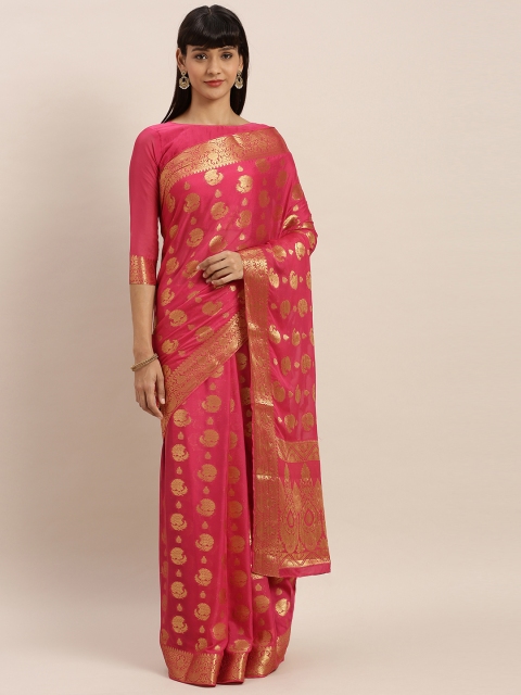 

MIMOSA Pink & Gold-Coloured Poly Chiffon Woven Design Banarasi Saree
