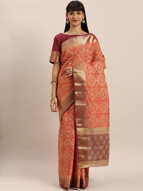 

MIMOSA Rust & Beige Art Silk Woven Design Kanjeevaram Saree