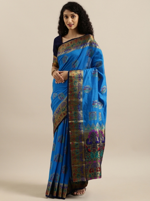 

MIMOSA Blue & Gold-Toned Art Silk Woven Design Dharmavaram Saree